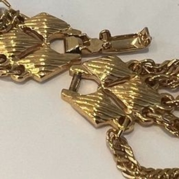 Vtg D'ORLAN Etruscan revival fringe tassel gold tone necklace 70's 26" - Picture 5 of 10